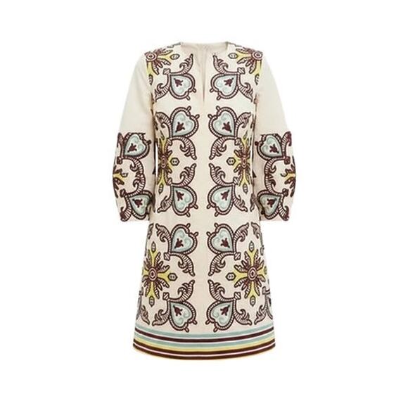 TUCKERNUCK Citron and Slate Blue Embroidered Long Sleeve Rhoda Tunic Dress 8 NWT - Picture 6 of 6